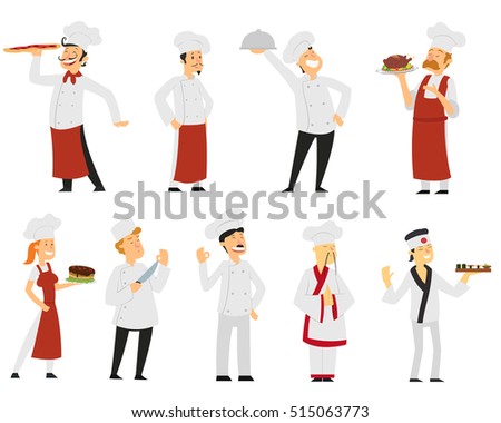 Set isolated on a white background chefs. male and female chef. vector illustration. Set isolated on a white background chefs. male and female chef. vector illustration.
