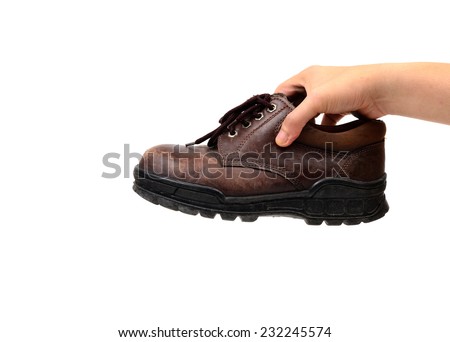 the on     Shoes from hand safety isolated Safety  thailand white right shoes holding stock