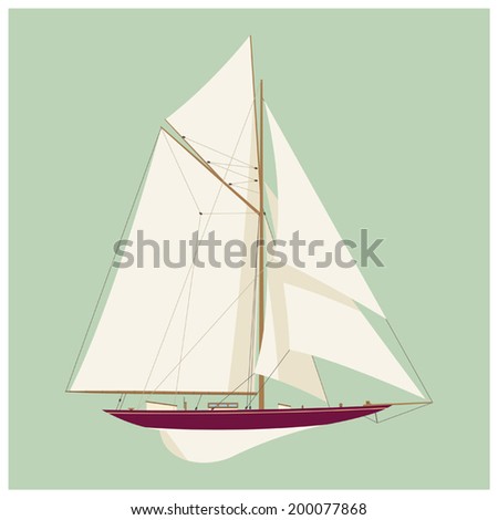 Vector illustration of single-masted sailing classic yacht on plain 