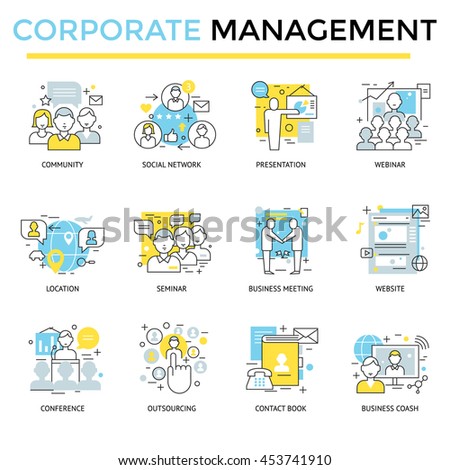 Corporate business concept icons, thin line flat design - stock vector Corporate business concept icons, thin line flat design - stock vector