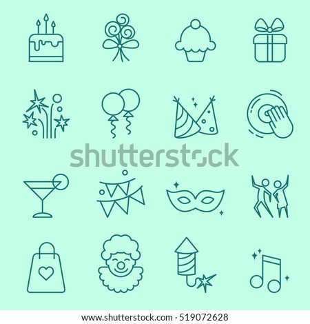 Party icons, thin line, flat design Party icons, thin line, flat design