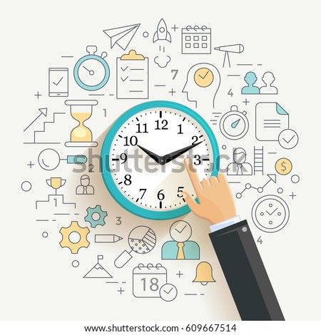 Time management concept illustration, thin line flat design Time management concept illustration, thin line flat design