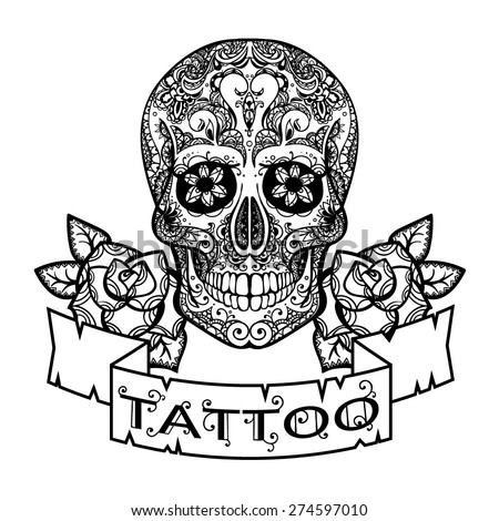 stock-vector-vector-black-and-white-tattoo-ribbon-skull-illustration-274597010.jpg