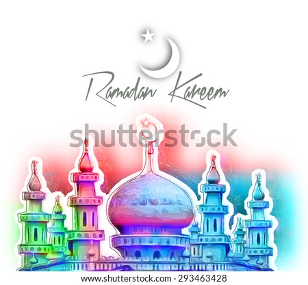 Eid Mubarak ( Ramazan Kareem ) concept with illustration of mosque building. - stock vector