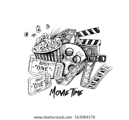 Movie time poster, Hand Drawn Sketch Vector illustration. Movie time poster, Hand Drawn Sketch Vector illustration.