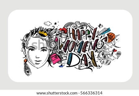 Happy Women's Day greeting card design. Hand Drawn Sketch Vector illustration. Happy Women's Day greeting card design. Hand Drawn Sketch Vector illustration.