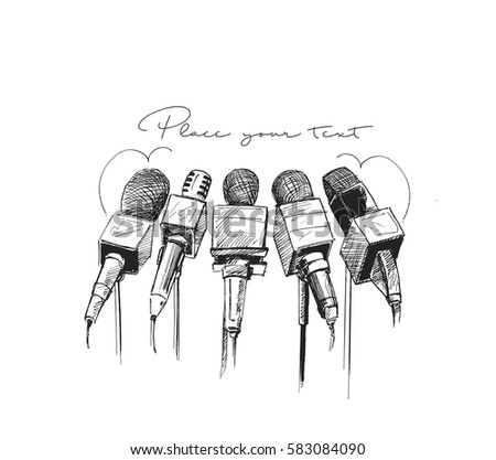 Live news template with microphone. Journalism concept, Hand Drawn Sketch Vector illustration. Live news template with microphone. Journalism concept, Hand Drawn Sketch Vector illustration.