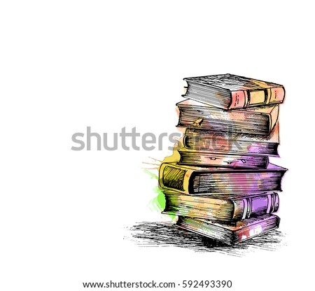 Stack of books isolated on white, Hand Drawn Sketch Vector illustration. Stack of books isolated on white, Hand Drawn Sketch Vector illustration.