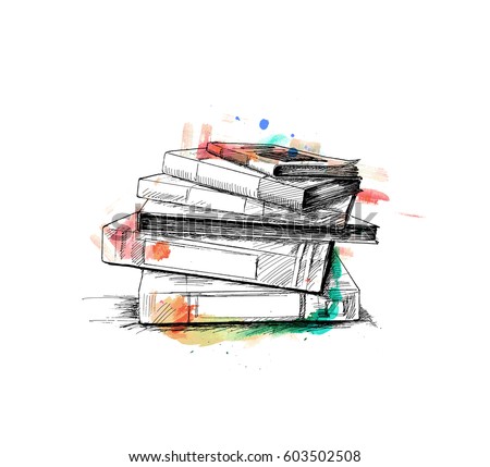 Stack of books isolated on white, Hand Drawn Sketch Vector illustration. Stack of books isolated on white, Hand Drawn Sketch Vector illustration.