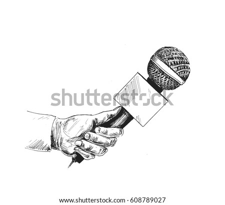 Live news template with microphone. Journalism concept, Hand Drawn Sketch Vector illustration. Live news template with microphone. Journalism concept, Hand Drawn Sketch Vector illustration.