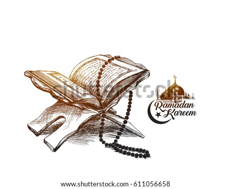 The holy book of the Koran on the stand, Hand Drawn Sketch Vector illustration. The holy book of the Koran on the stand, Hand Drawn Sketch Vector illustration.