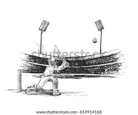 Cricket championship with ball wicket in Cricket stadium freehand sketch graphic design, vector illustration Cricket championship with ball wicket in Cricket stadium freehand sketch graphic design, vector illustration