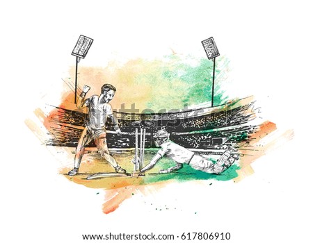 Concept of Batsman playing in Cricket stadium cricket championship, Hand Drawn Sketch Vector illustration. Concept of Batsman playing in Cricket stadium cricket championship, Hand Drawn Sketch Vector illustration.