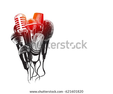 Line art illustration of microphones and recorders for journalism symbol. Line art illustration of microphones and recorders for journalism symbol.