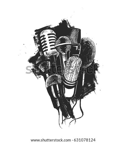 Line art illustration of microphones and recorders for journalism symbol. Line art illustration of microphones and recorders for journalism symbol.