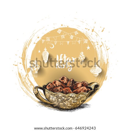 Ramadan Kareem Iftar party celebration, Hand Drawn Sketch Vector illustration. Ramadan Kareem Iftar party celebration, Hand Drawn Sketch Vector illustration.