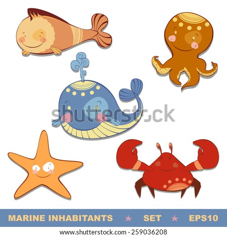 Sea Animals Vector Cute Cartoon Sea Stock Vector 98206403 - Shutterstock