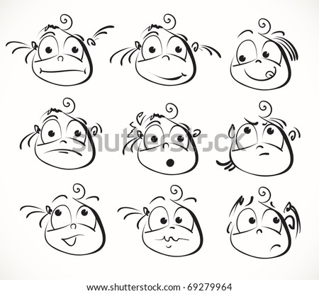 Cartoon face of girl with different emotions and facial expressions ...