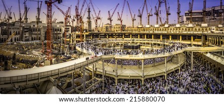 Al Haram Mosque under construction  in Mecca - Saudi Arabia -  20.02.2014 - stock photo