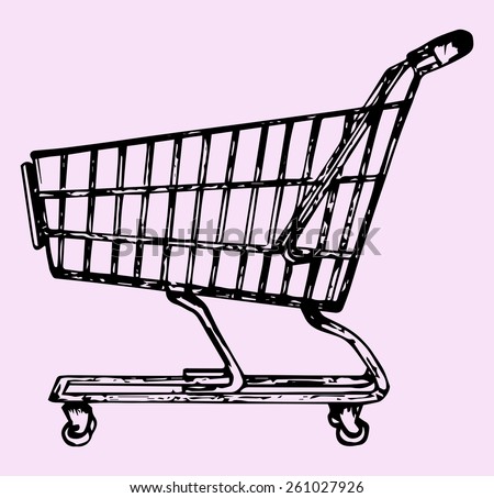 Supermarket Shopping Cart Doodle Style Sketch Stock Vector 261027926