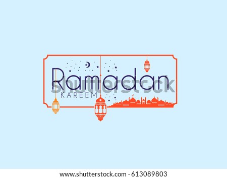 Ramadan Kareem Greeting card Calligraphy with Traditional lantern and Mosque. Vector Illustration. Ramadan Kareem Greeting card Calligraphy with Traditional lantern and Mosque. Vector Illustration.