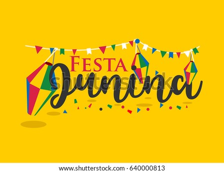 Festa Junina Carnival typography in Flat style on yellow Background. vector Illustration eps.10 Festa Junina Carnival typography in Flat style on yellow Background. vector Illustration eps.10