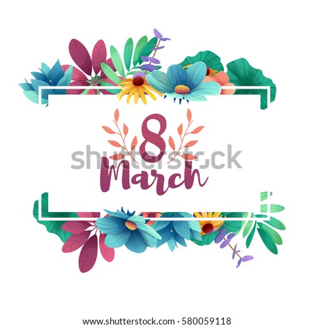 Banner for the International Women's Day. Flyer for March 8 with the decor of flowers. Invitations with the number 8 in the style of cut paper with a pattern of spring plants, leaves and flowers Banner for the International Women's Day. Flyer for March 8 with the decor of flowers. Invitations with the number 8 in the style of cut paper with a pattern of spring plants, leaves and flowers