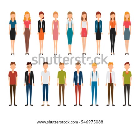 Set of working people standing. Business men and business women in flat design people characters. Set of working people standing. Business men and business women in flat design people characters.