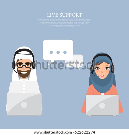 Arab man and arab woman to customer service. Illustration vector of arab people. Arab man and arab woman to customer service. Illustration vector of arab people.