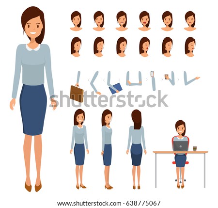 Woman character constructor for different poses. Set of various women's faces. Illustration vector isolated on white background. Woman character constructor for different poses. Set of various women's faces. Illustration vector isolated on white background.