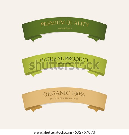 natural label and organic ribbon green color. vintage labels and badges design. natural label and organic ribbon green color. vintage labels and badges design.