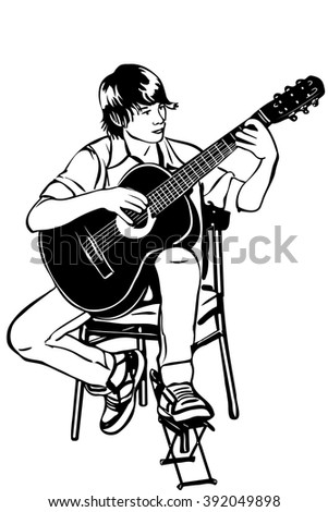 Sketch Boy Playing On Guitar On Stock Vector 108439049 - Shutterstock