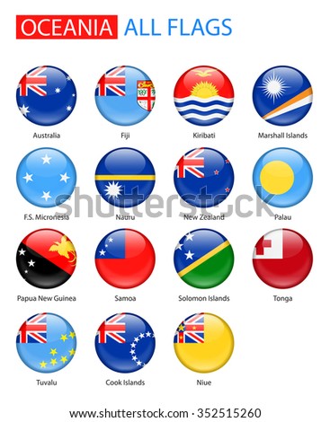 Round Glossy Flags Oceania Full Vector Stock Vector