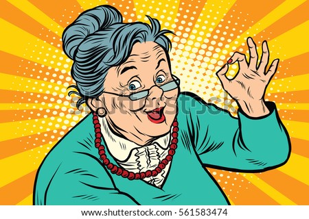Grandma okay gesture, the elderly. Pop art retro vector illustration Grandma okay gesture, the elderly. Pop art retro vector illustration