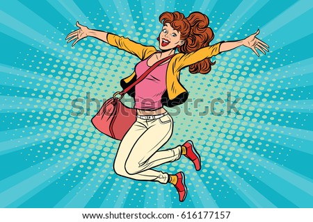 young woman jumping, lifestyle. Pop art retro comic book vector illustration young woman jumping, lifestyle. Pop art retro comic book vector illustration