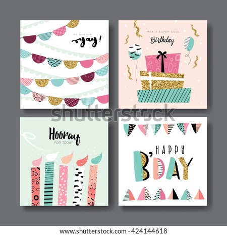 Set of birthday greeting cards - stock vector Set of birthday greeting cards - stock vector