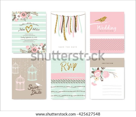Set of wedding invitation cards - stock vector Set of wedding invitation cards - stock vector