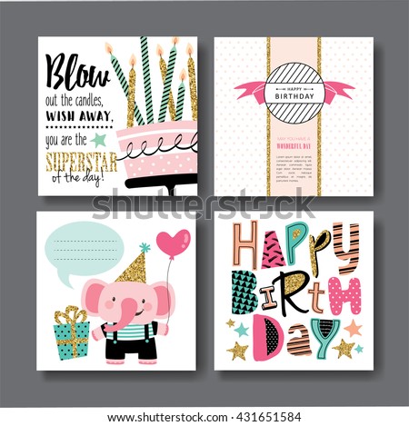 Set of birthday greeting cards design - stock vector Set of birthday greeting cards design - stock vector