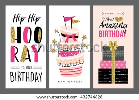 Set of birthday greeting cards design - stock vector Set of birthday greeting cards design - stock vector