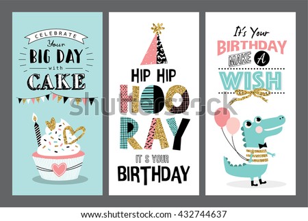 Set of birthday greeting cards design - stock vector Set of birthday greeting cards design - stock vector