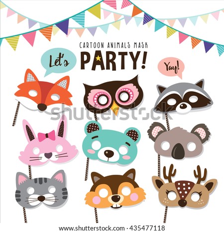 Set of cartoon animals party masks - stock vector Set of cartoon animals party masks - stock vector