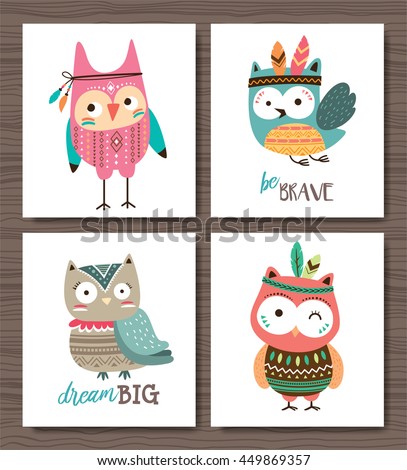 Set of cute cartoon owls Set of cute cartoon owls