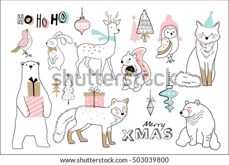 Christmas hand drawn doodle cartoon set Christmas hand drawn doodle cartoon set