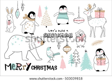 Christmas hand drawn doodle cartoon set Christmas hand drawn doodle cartoon set