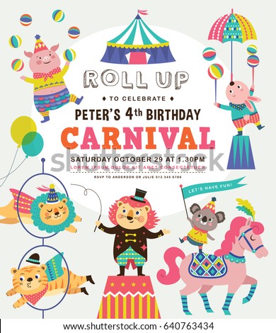 Kids birthday party invitation card with circus theme Kids birthday party invitation card with circus theme