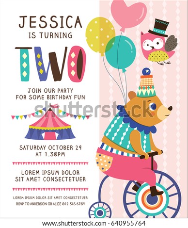Kids birthday party invitation card with circus theme Kids birthday party invitation card with circus theme