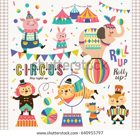 Set of circus cartoon animals Set of circus cartoon animals