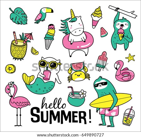 Set of cute and fun summer stickers/ badges/ icons/ patches/ design elements. Set of cute and fun summer stickers/ badges/ icons/ patches/ design elements.