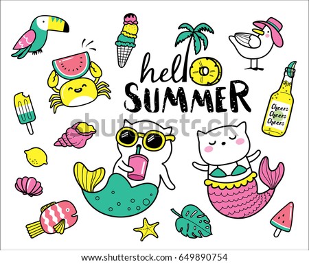 Set of cute and fun summer stickers/ badges/ icons/ patches/ design elements. Set of cute and fun summer stickers/ badges/ icons/ patches/ design elements.