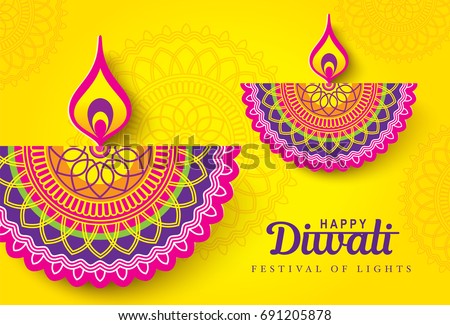 Diwali festival greeting card with Diwali diya (oil lamp) Diwali festival greeting card with Diwali diya (oil lamp)